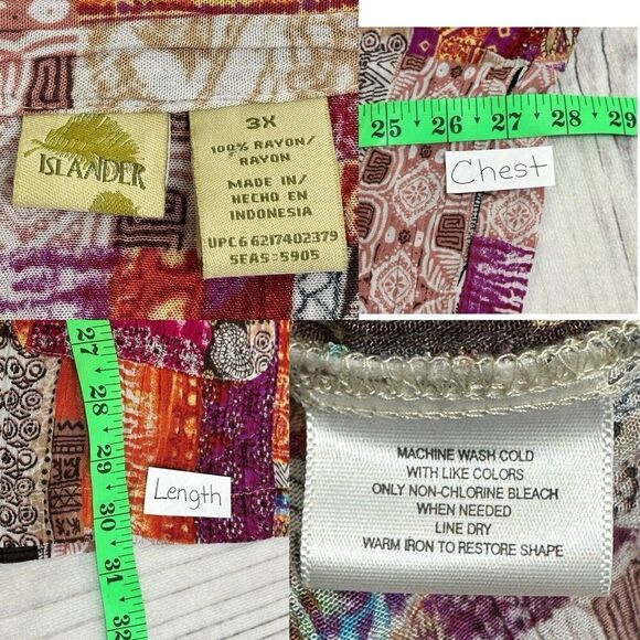 Islander Womens Patchwork 3X  Button Up Top Pockets Flowy Artsy Lagenlook Beachy - Picture 5 of 5